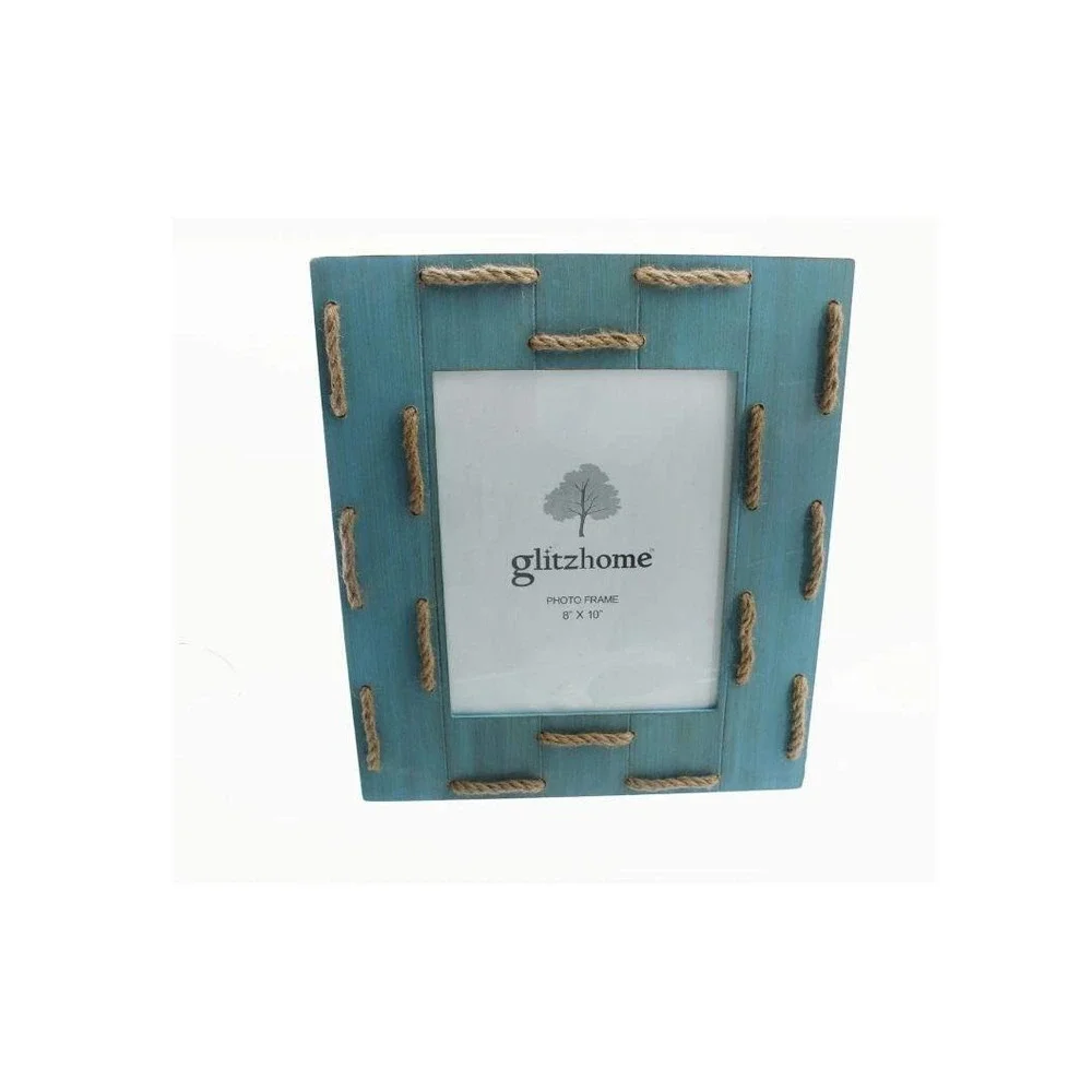 Glitzhome 8x10 Wood Photo Frame Teal Blue Coastal Nautical Rope Rustic Decor